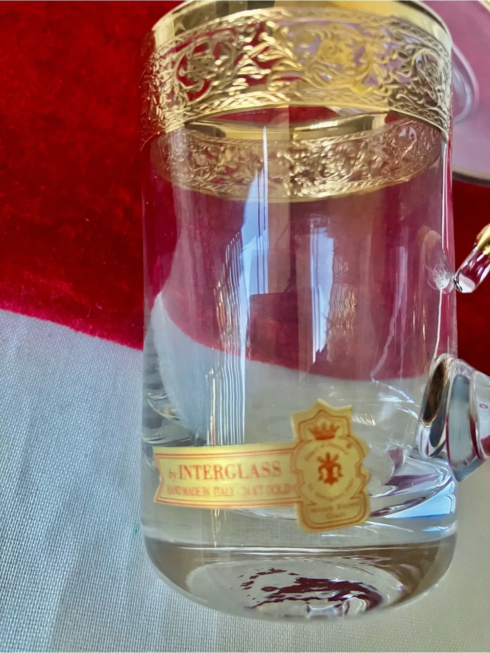 Interglass Italy Handmade Clear Glass 24kt Gold Set 6 Six Demitasse Cups Saucers